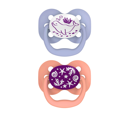 Dr Brown's Advantage Pacifier Glow in the Dark - Stage 1 Pink 0-6M 2PK
