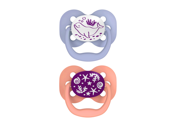 Dr Brown's Advantage Pacifier Glow in the Dark - Stage 1 Pink 0-6M 2PK