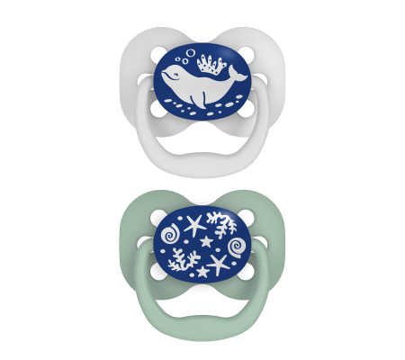 Dr Brown's Advantage  Glow Pacifier - Stage 1 Blue 0-6m 2PK