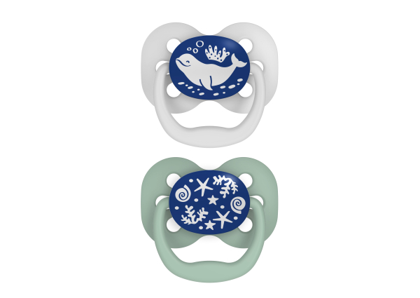 Dr Brown's Advantage  Glow Pacifier - Stage 1 Blue 0-6m 2PK