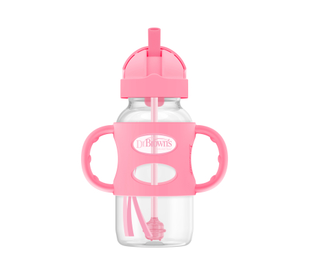 Dr Brown's 270ml Milestones Sippy Straw Bottle with Silicone Handles - Pink