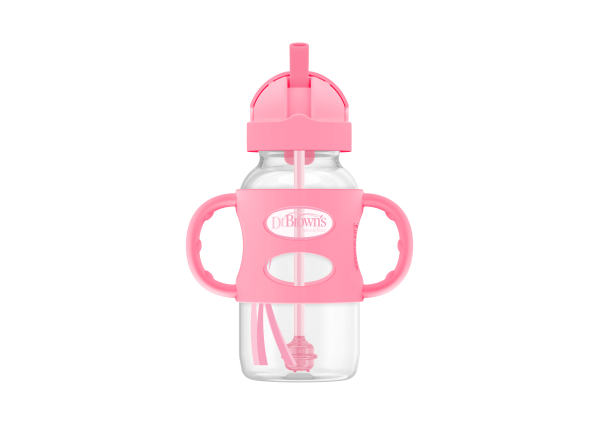 Dr Brown's 270ml Milestones Sippy Straw Bottle with Silicone Handles - Pink