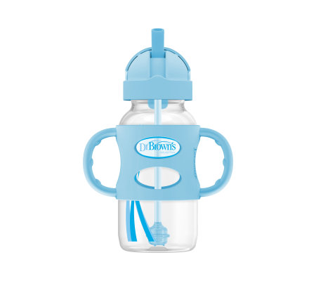 Dr Brown's 270ml Milestones  Sippy Straw Bottle with Silicone Handles - Blue
